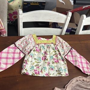 Matilda Jane Pink and Green Floral Plaid Top